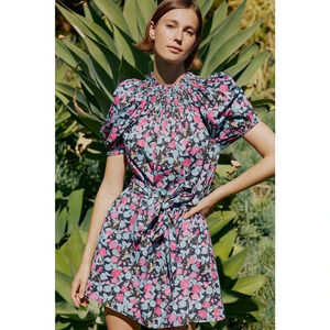 Roller Rabbit Manusa Ainsley Mini Dress Black Floral Print Size Large